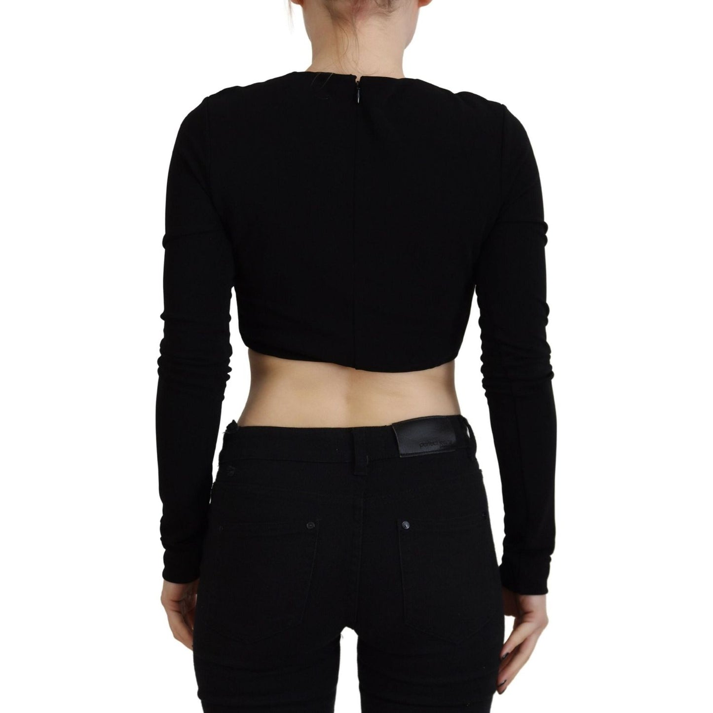 Dsquared² Black Viscose Cropped Round Neck Long Sleeves Top TSH83381-38