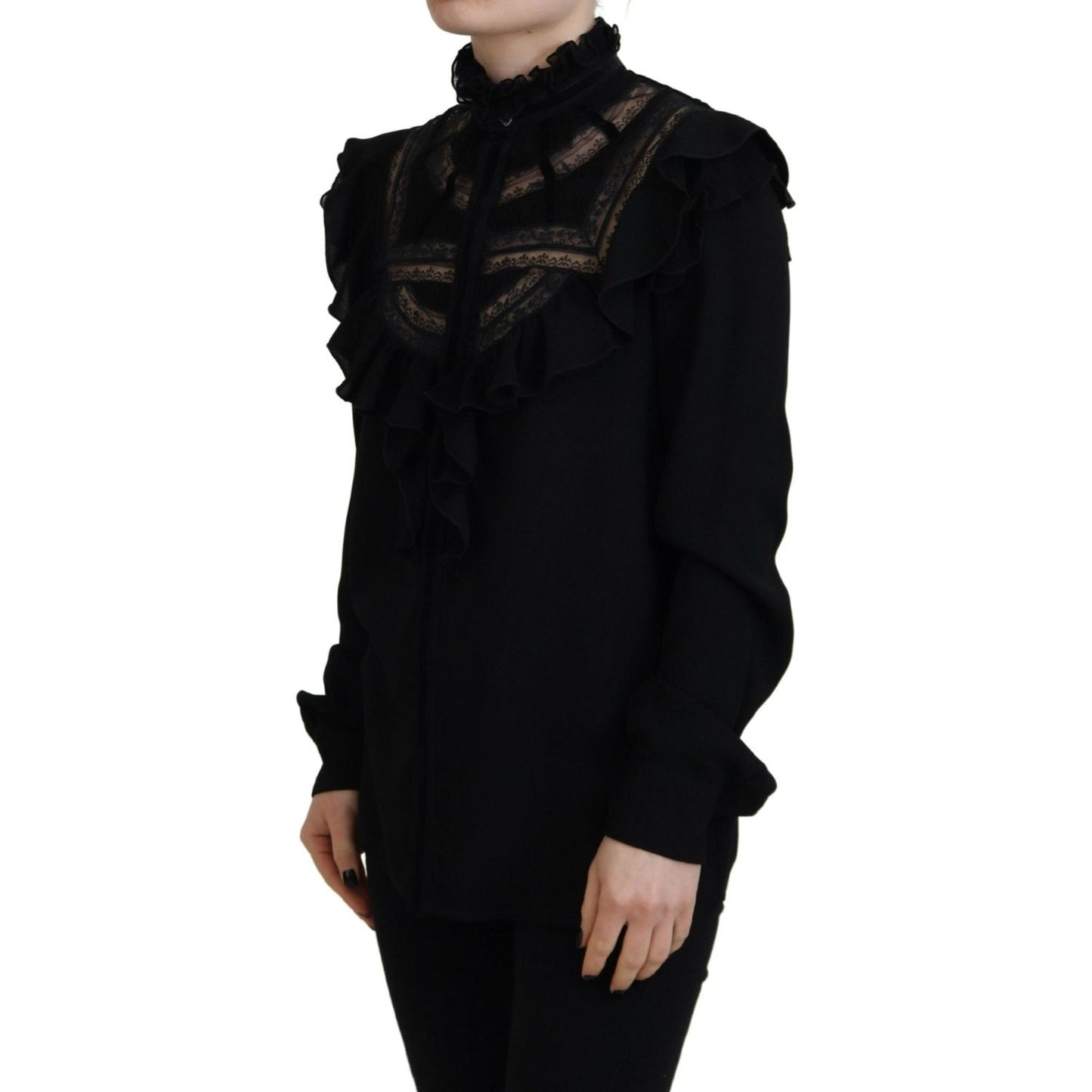 Dsquared² Black Lace Trim Turtle Neck Long Sleeves Top TSH83382-38