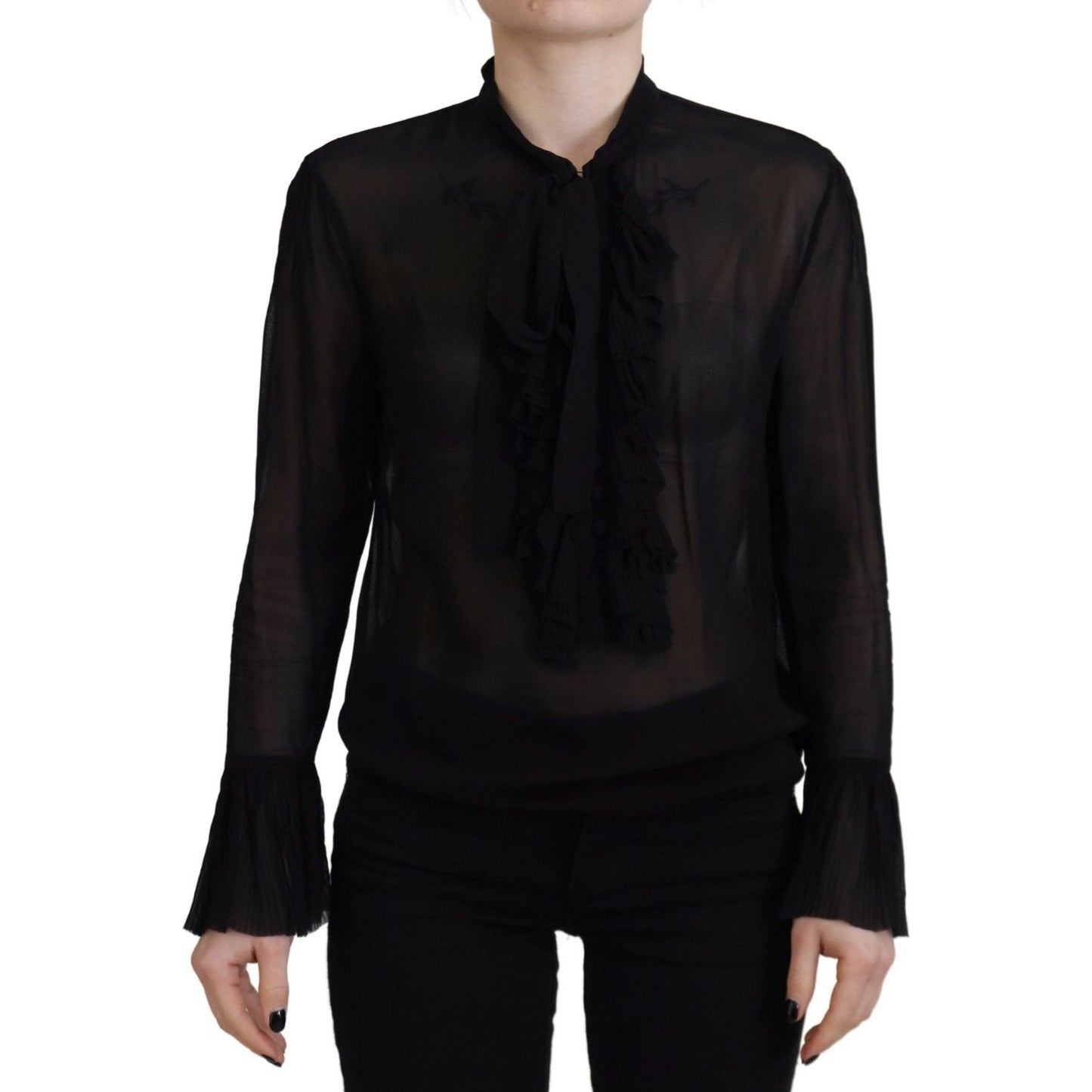 Dsquared² Black Viscose Long Sleeves See Through Blouse Top TSH83385-38