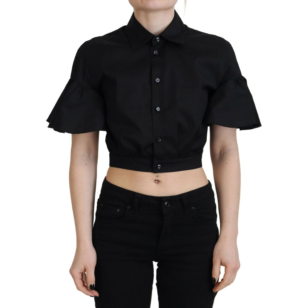 Dsquared² Black Collared Button Down Short Sleeve Cropped Top TSH83413-38