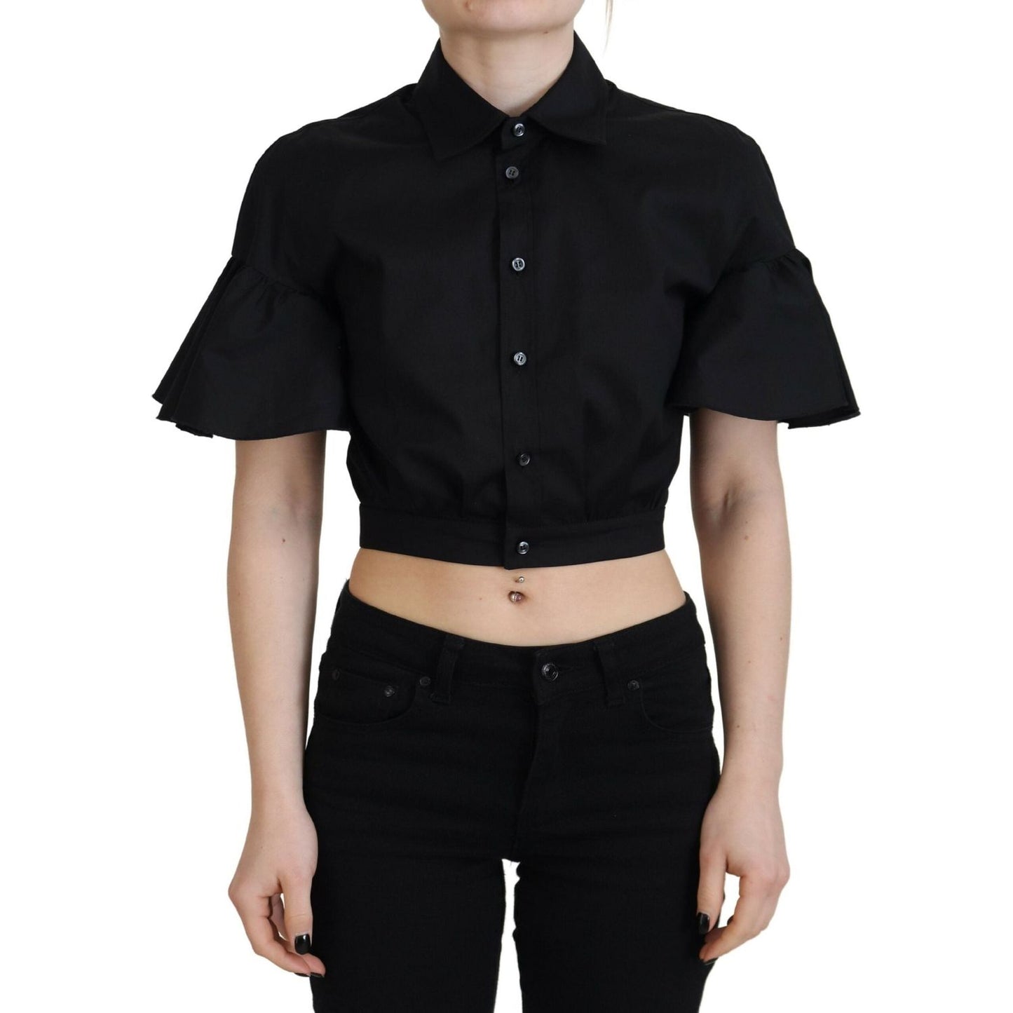 Dsquared² Black Collared Button Down Short Sleeve Cropped Top TSH83413-38