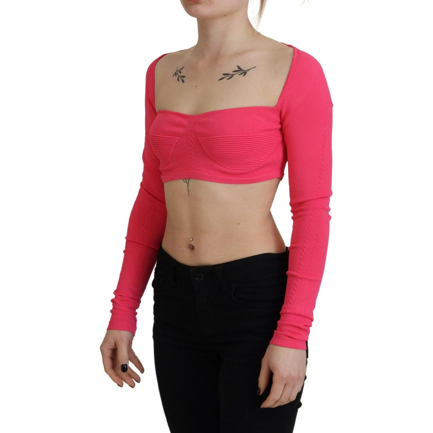 Dsquared² Pink Viscose Knit Square Neck Long Sleeves Top TSH83419-38