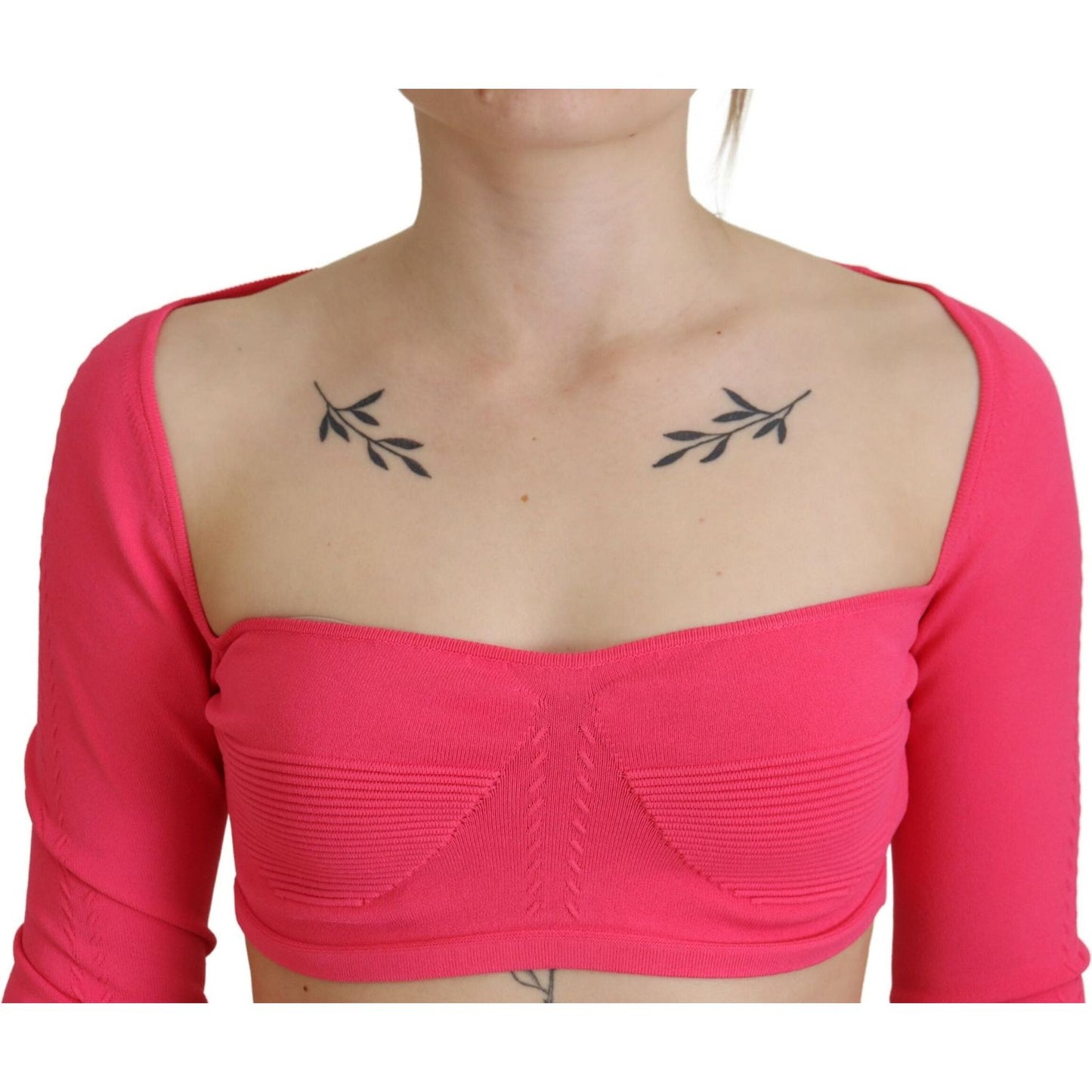 Dsquared² Pink Viscose Knit Square Neck Long Sleeves Top TSH83419-38