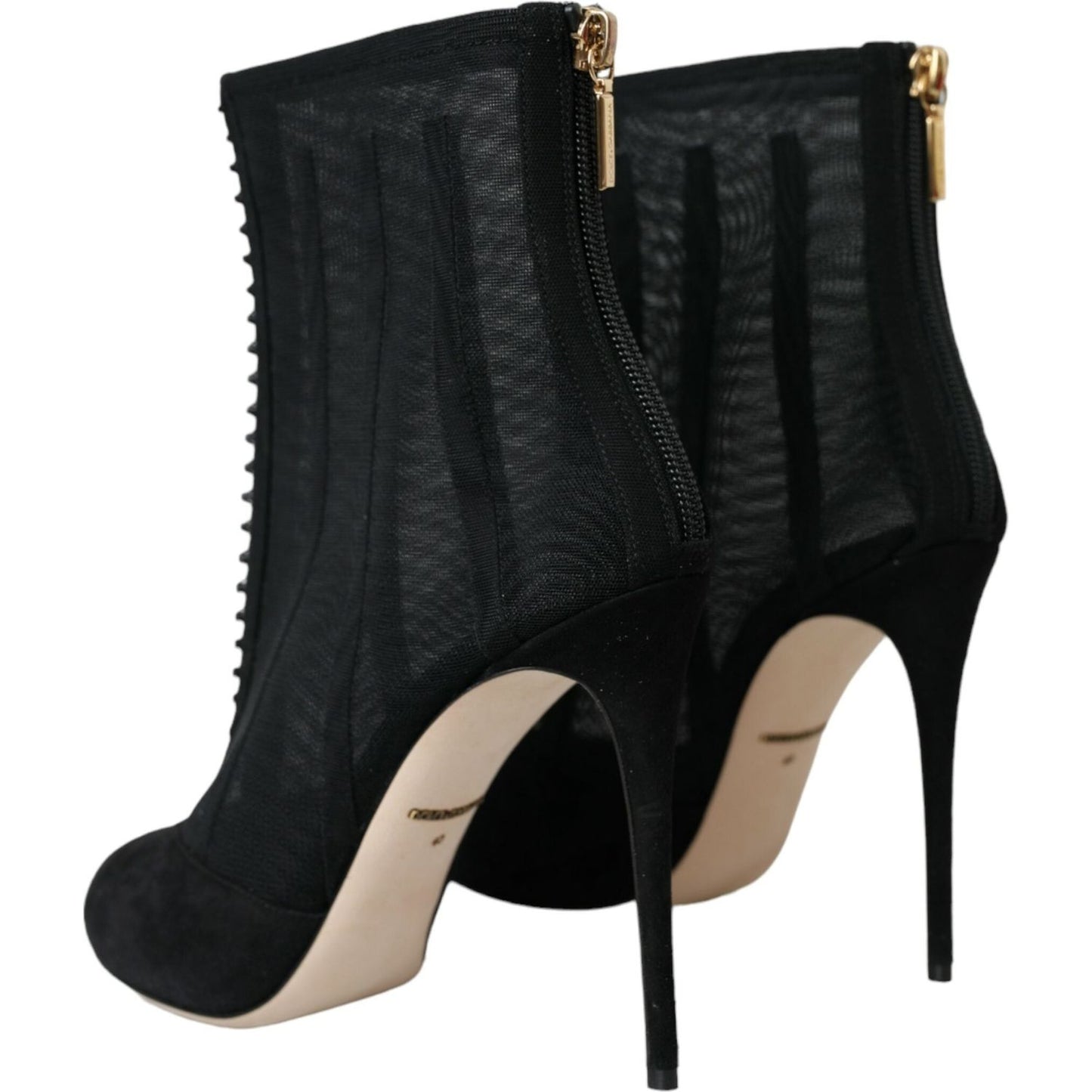 Dolce & Gabbana Black Mesh Stiletto Heels Ankle Boots Shoes LA10928-40