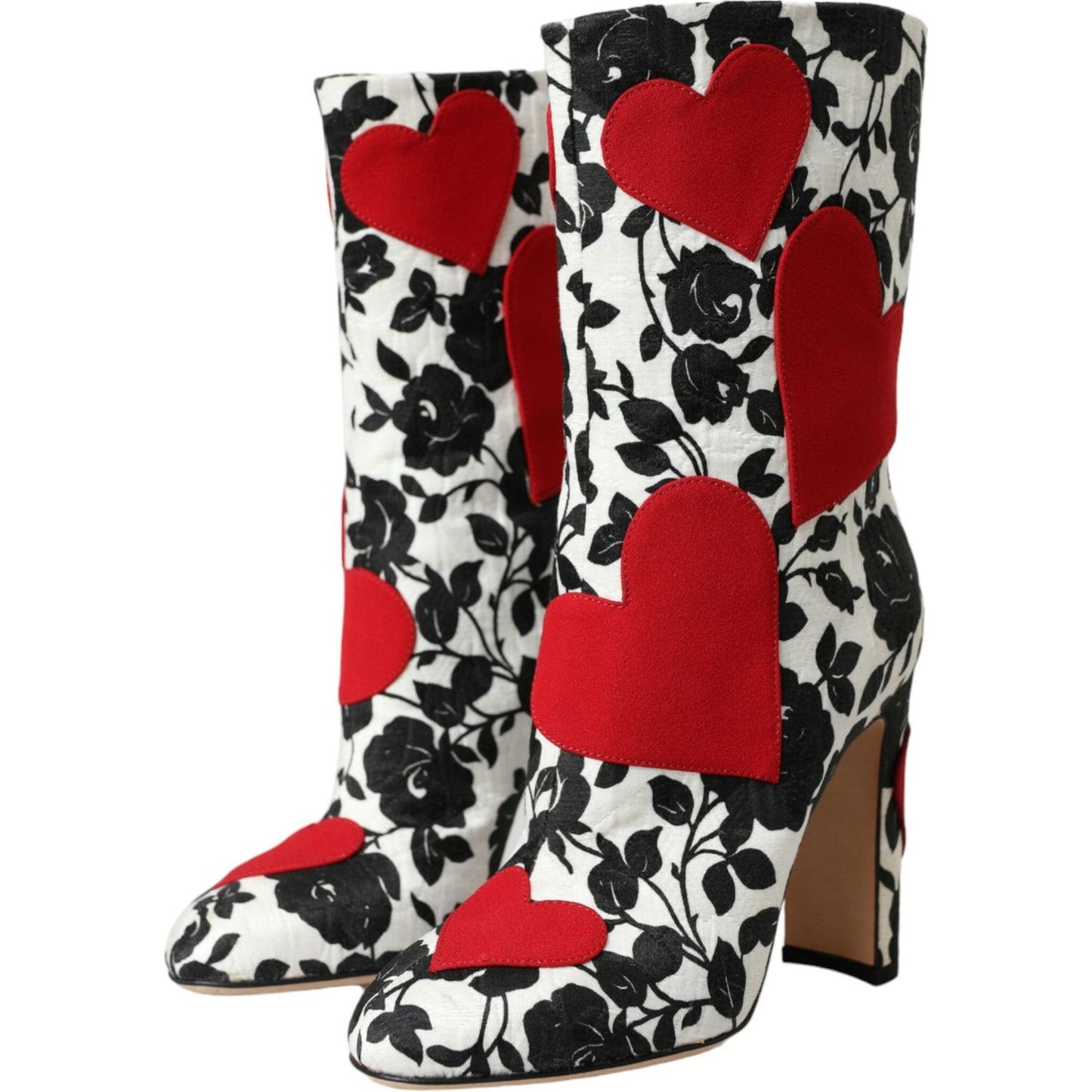 Dolce & Gabbana White Floral Hearts Leather High Boots Shoes LA10929-35