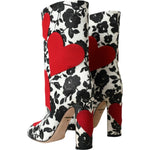 Dolce & Gabbana White Floral Hearts Leather High Boots Shoes LA10929-35