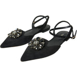 Dolce & Gabbana Black Leather Crystal Slingback Sandals Shoes LA10688-38