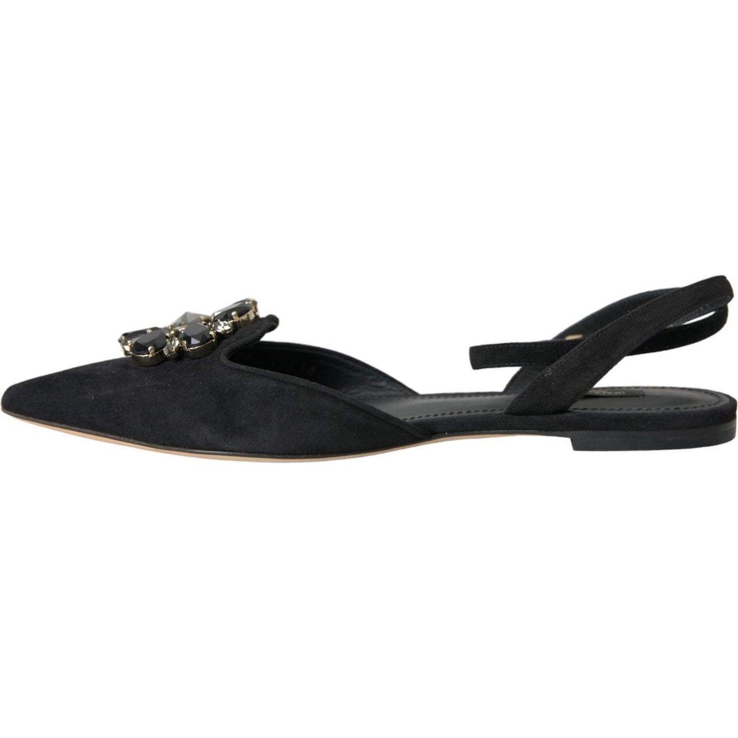 Dolce & Gabbana Black Leather Crystal Slingback Sandals Shoes LA10688-38