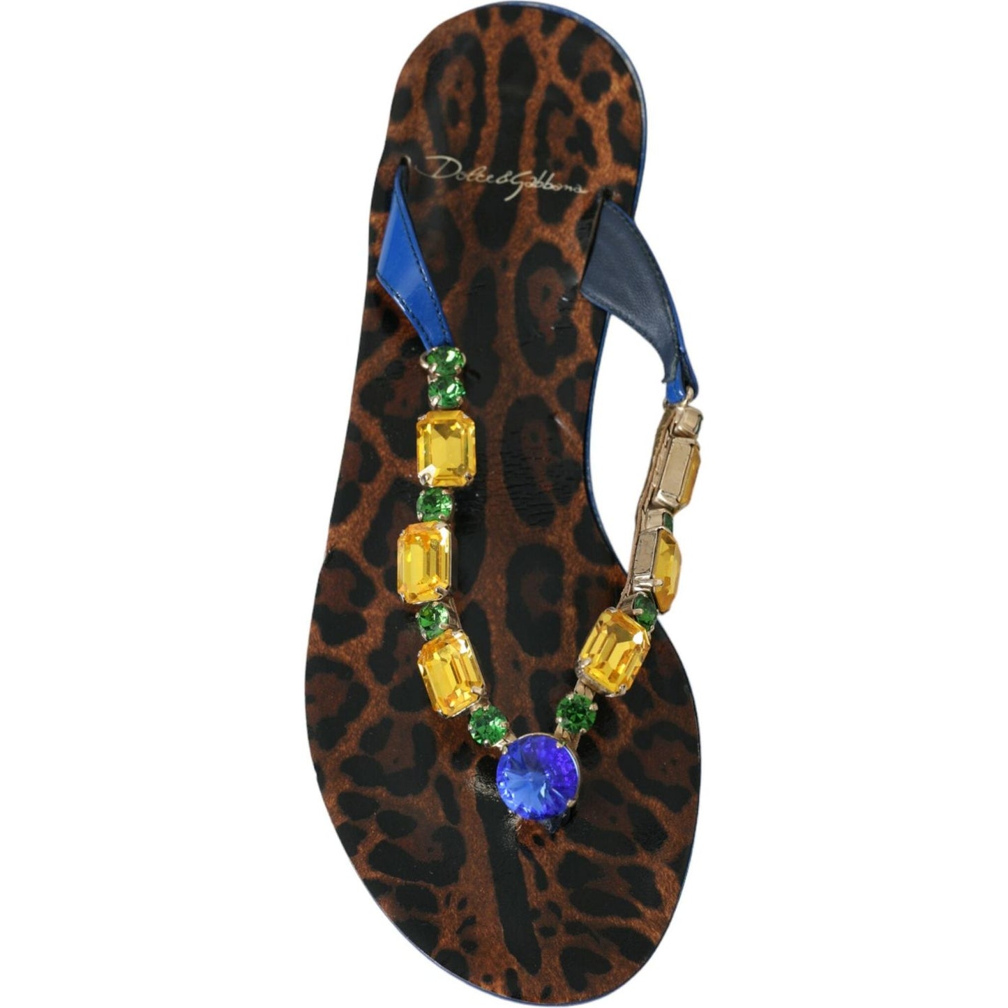 Dolce & Gabbana Blue Crystal Calf Leather Beachwear Shoes LA10944-36