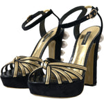 Dolce & Gabbana Black Gold Embellished Heels Sandals Shoes LA10771-39