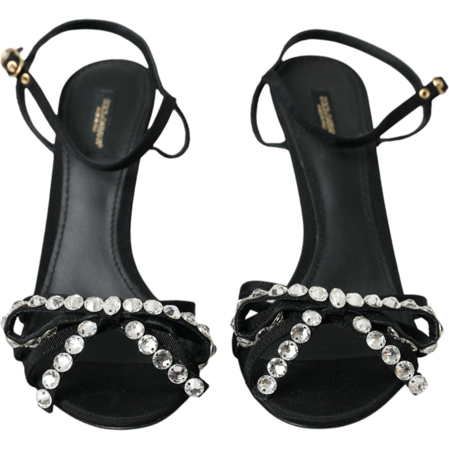 Dolce & Gabbana Black Viscose Crystal Bow Heels Sandals Shoes LA10834-39
