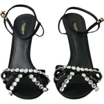 Dolce & Gabbana Black Viscose Crystal Bow Heels Sandals Shoes LA10834-39