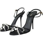 Dolce & Gabbana Black Viscose Crystal Bow Heels Sandals Shoes LA10834-39