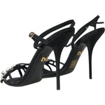 Dolce & Gabbana Black Viscose Crystal Bow Heels Sandals Shoes LA10834-39