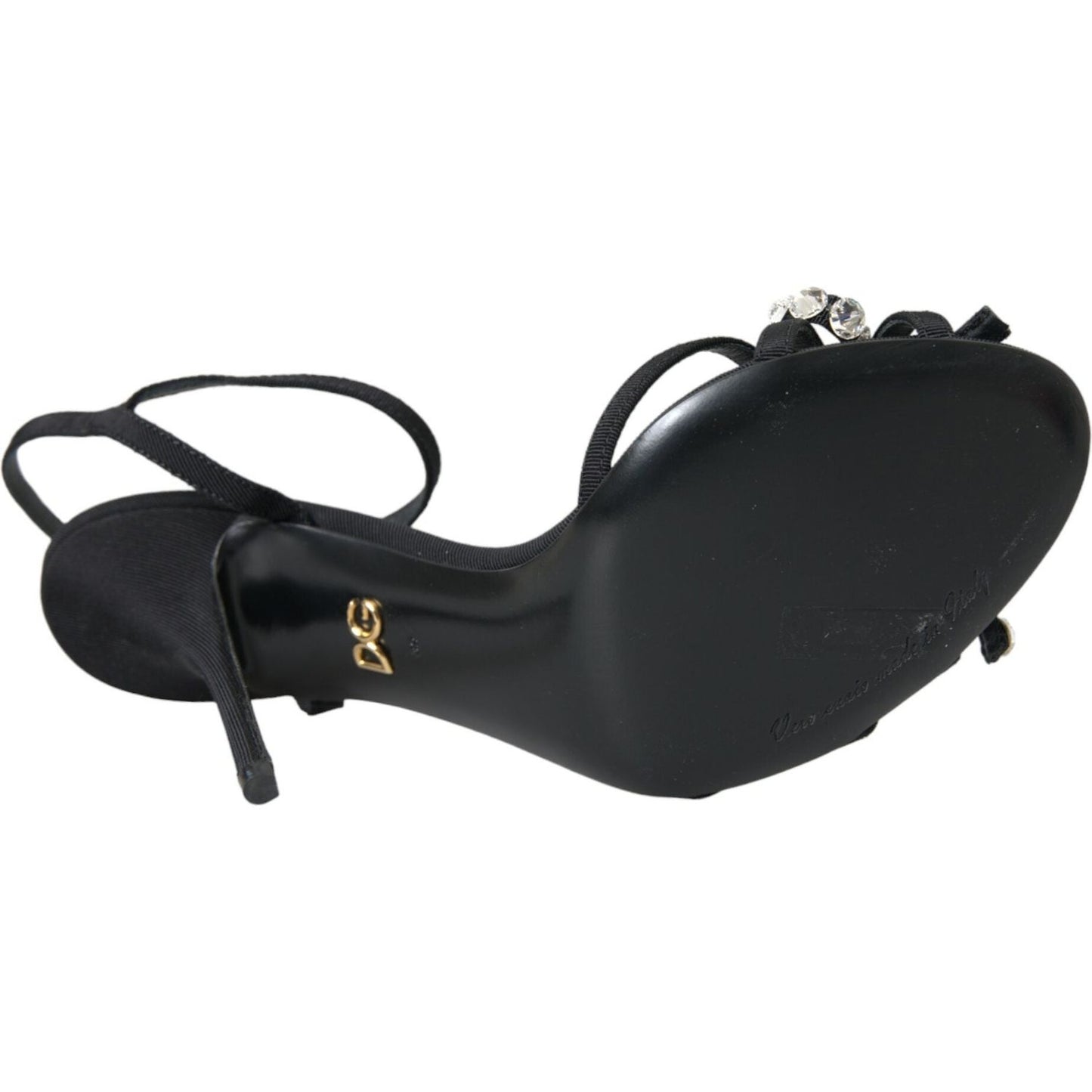 Dolce & Gabbana Black Viscose Crystal Bow Heels Sandals Shoes LA10834-39