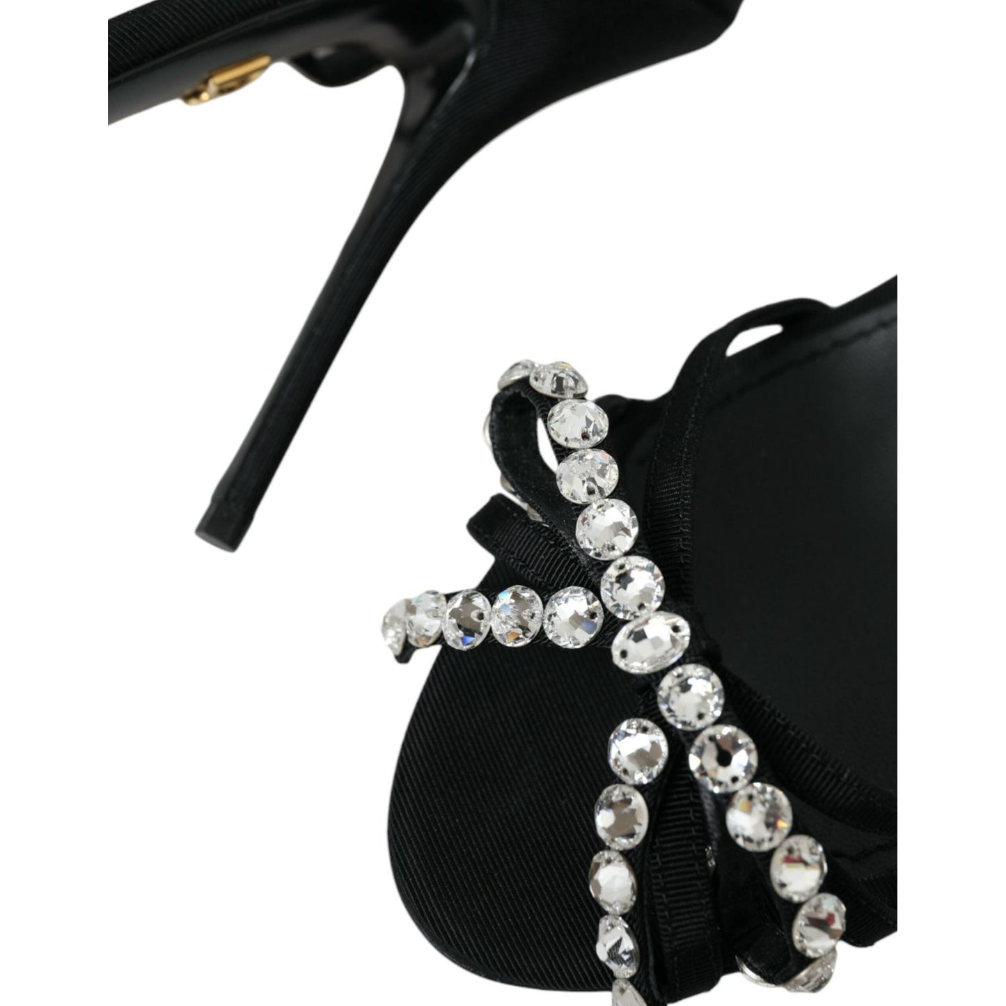 Dolce & Gabbana Black Viscose Crystal Bow Heels Sandals Shoes LA10834-39