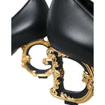 Dolce & Gabbana Black Leather Logo Heels Mary Janes Pumps Shoes LA10765-37.5
