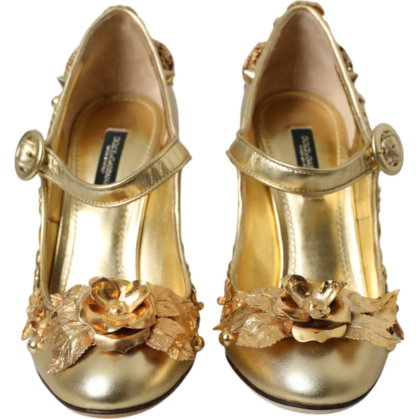 Dolce & Gabbana Gold Leather Crystal Mary Janes Pumps Shoes LA10781-36