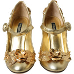 Dolce & Gabbana Gold Leather Crystal Mary Janes Pumps Shoes LA10781-36