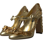 Dolce & Gabbana Gold Leather Crystal Mary Janes Pumps Shoes LA10781-36