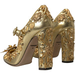 Dolce & Gabbana Gold Leather Crystal Mary Janes Pumps Shoes LA10781-36