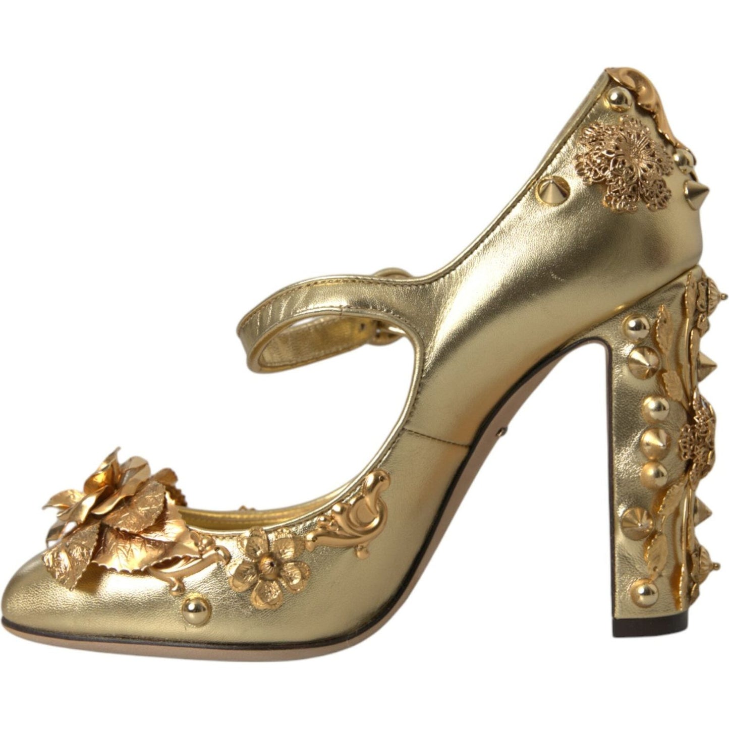 Dolce & Gabbana Gold Leather Crystal Mary Janes Pumps Shoes LA10781-36