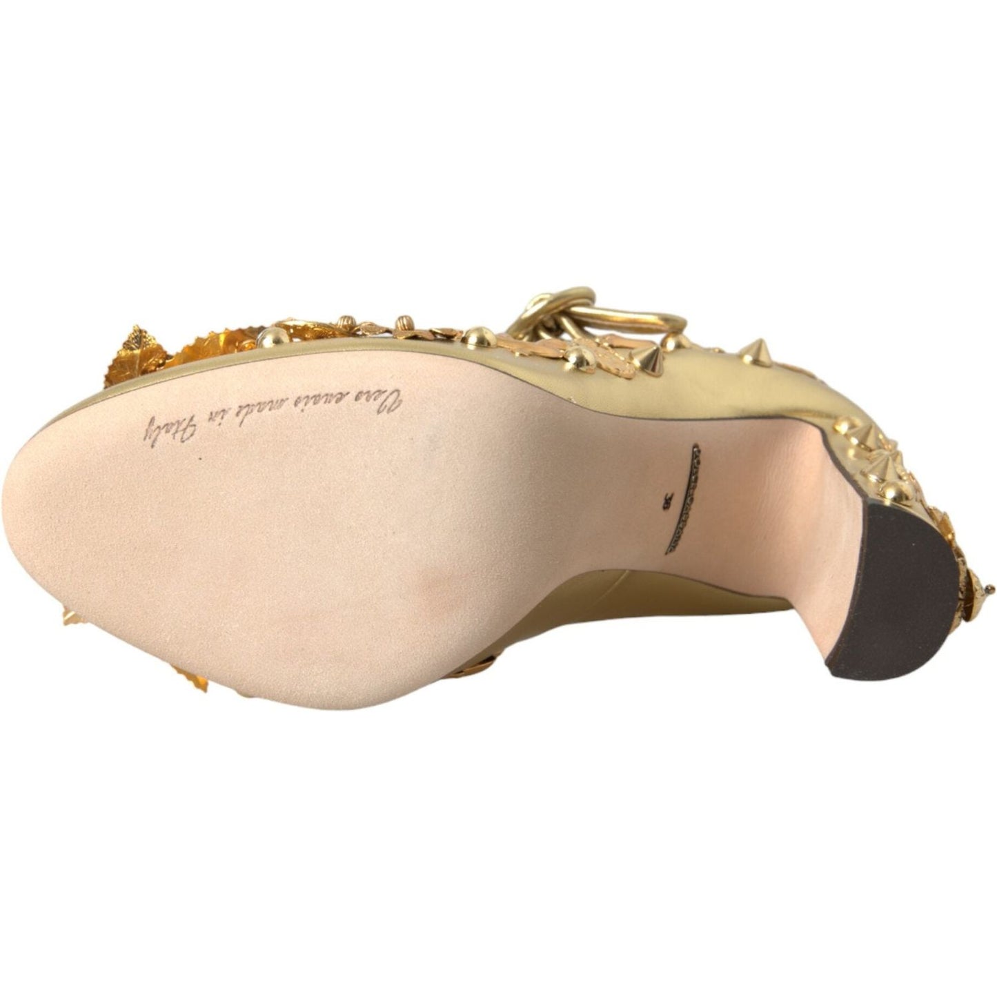 Dolce & Gabbana Gold Leather Crystal Mary Janes Pumps Shoes LA10781-36