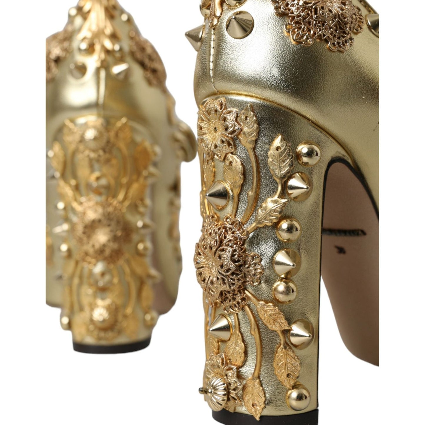 Dolce & Gabbana Gold Leather Crystal Mary Janes Pumps Shoes LA10781-36