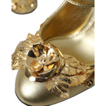 Dolce & Gabbana Gold Leather Crystal Mary Janes Pumps Shoes LA10781-36