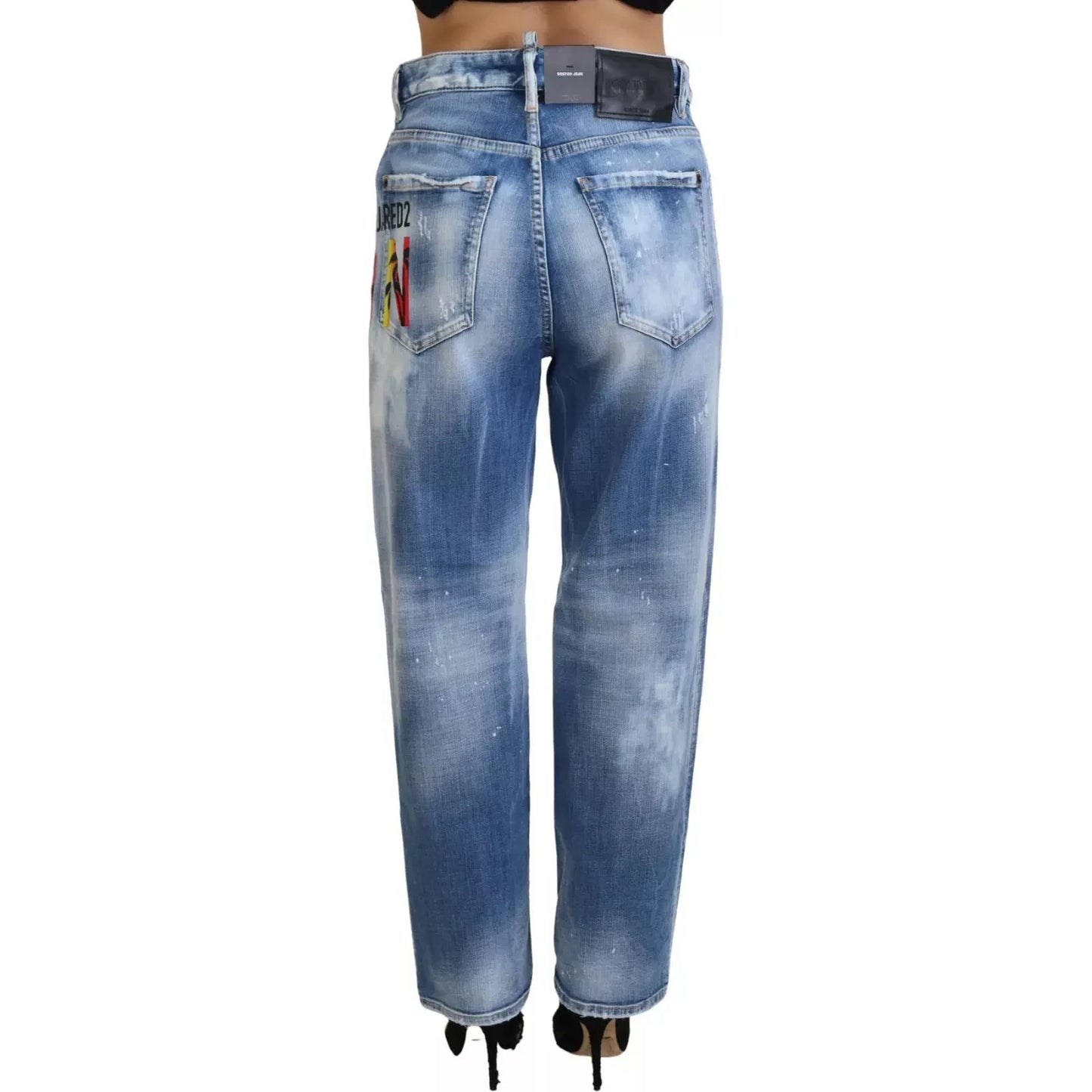 Dsquared² Blue Icon High Waist Straight Denim Jeans Boston PAN74519