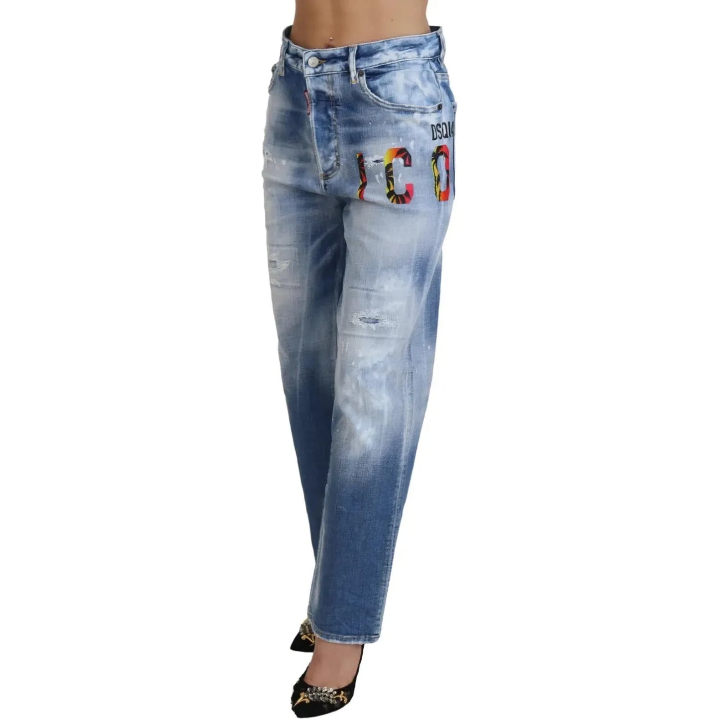 Dsquared² Blue Icon High Waist Straight Denim Jeans Boston PAN74519