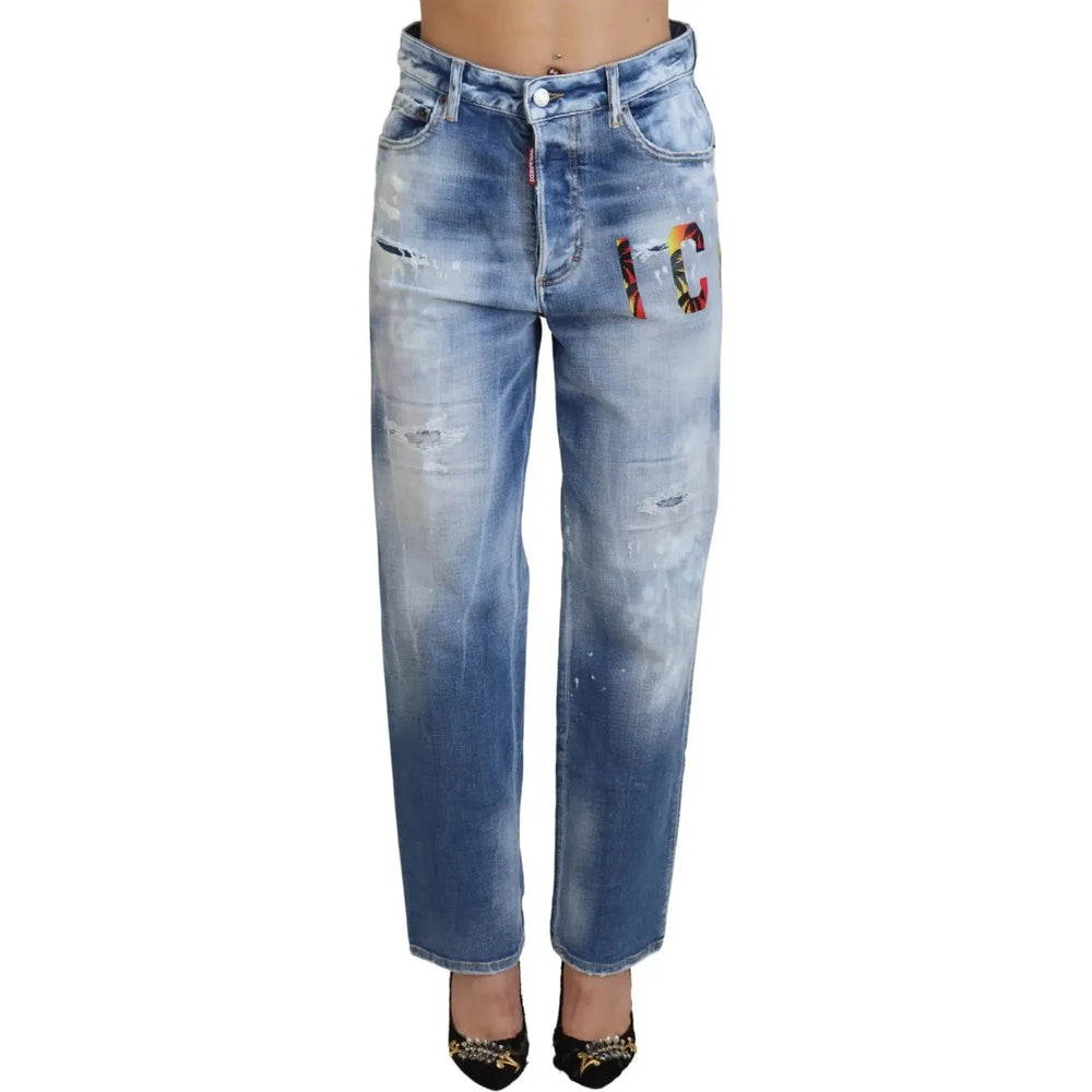 Dsquared² Blue Icon High Waist Straight Denim Jeans Boston PAN74519