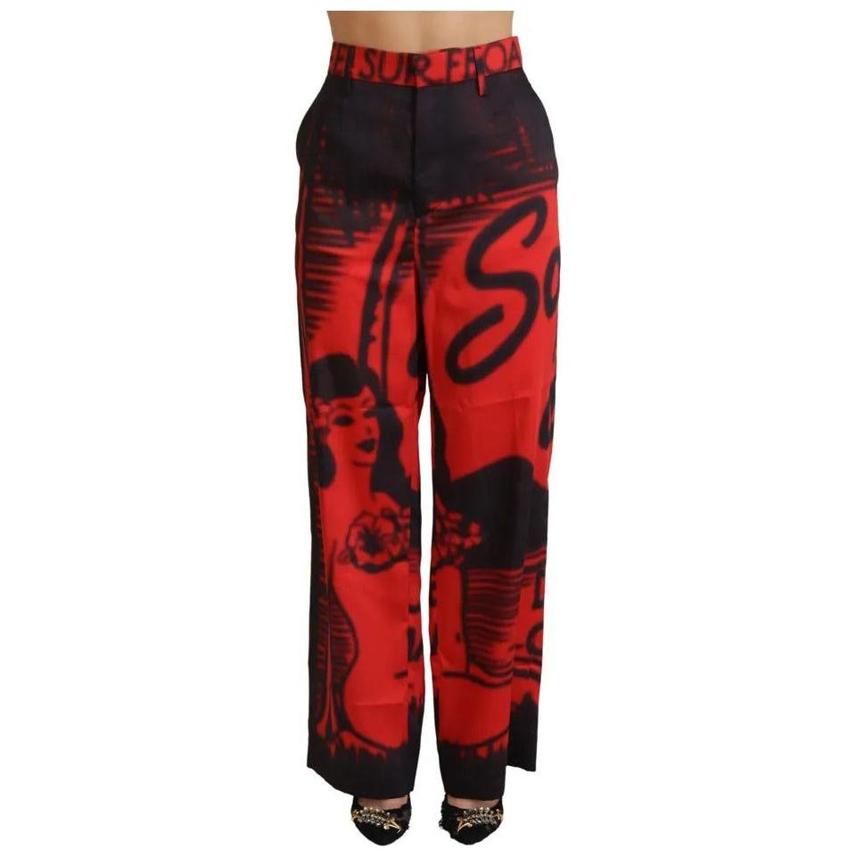 Dsquared² Red Printed High Waist Straight Pants PAN74495-38