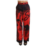 Dsquared² Red Printed High Waist Straight Pants PAN74495-38