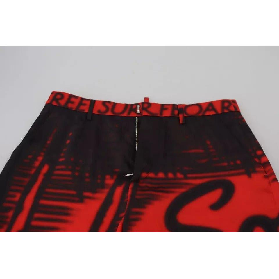 Dsquared² Red Printed High Waist Straight Pants PAN74495-38