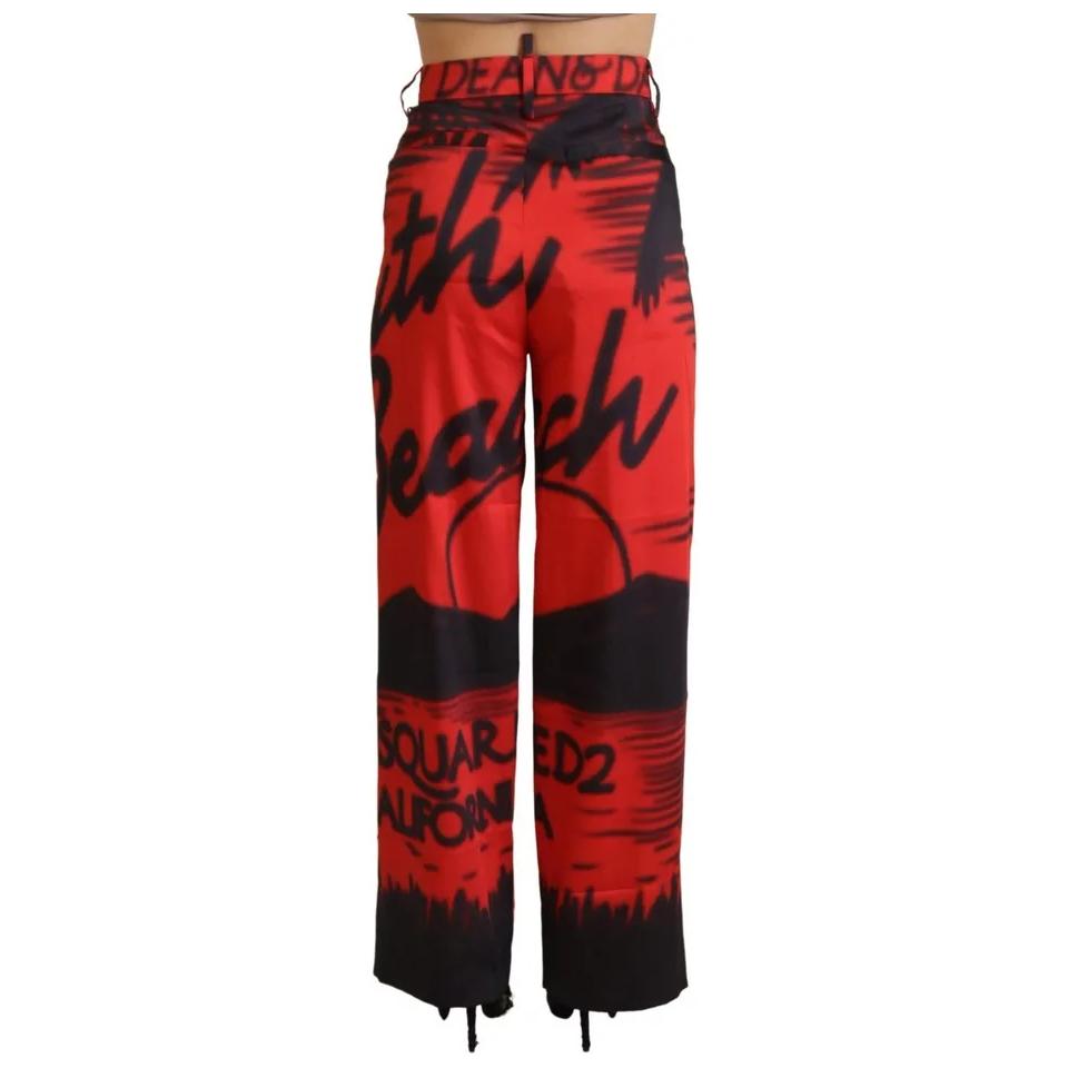 Dsquared² Red Printed High Waist Straight Pants PAN74495-38