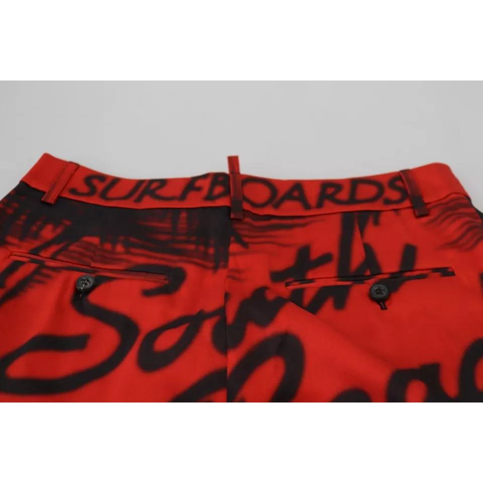 Dsquared² Red Printed High Waist Wide Leg Cropped Pants PAN74527-38