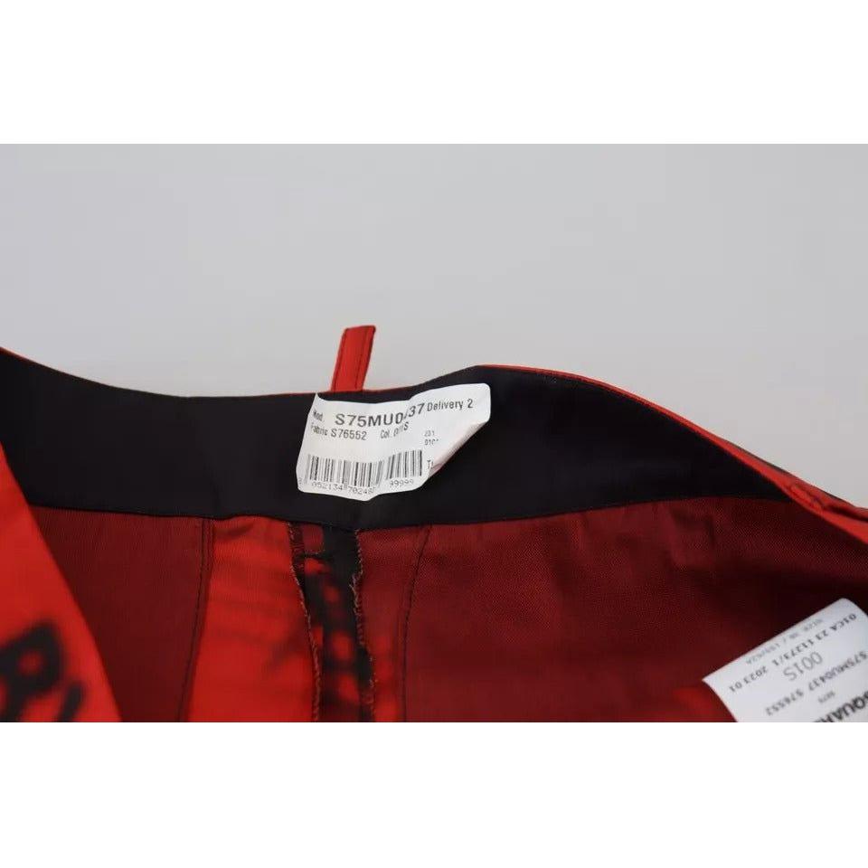 Dsquared² Red Printed High Waist Wide Leg Cropped Pants PAN74527-38