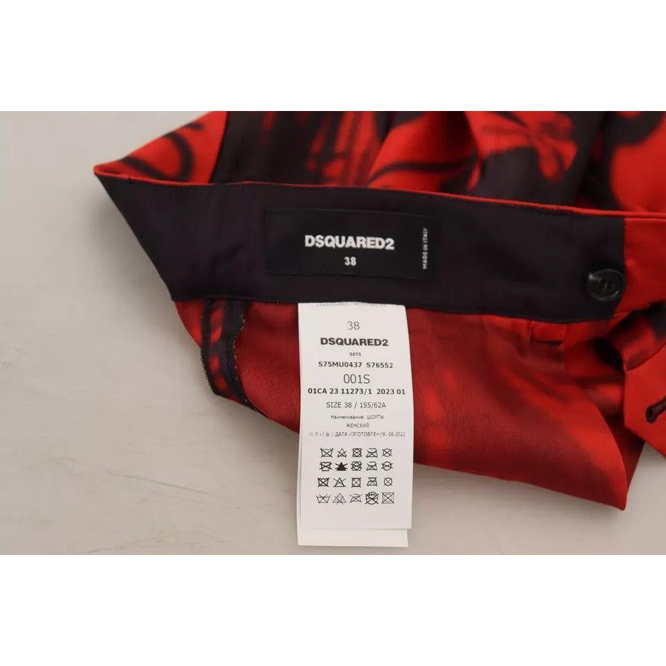 Dsquared² Red Printed High Waist Wide Leg Cropped Pants PAN74527-38
