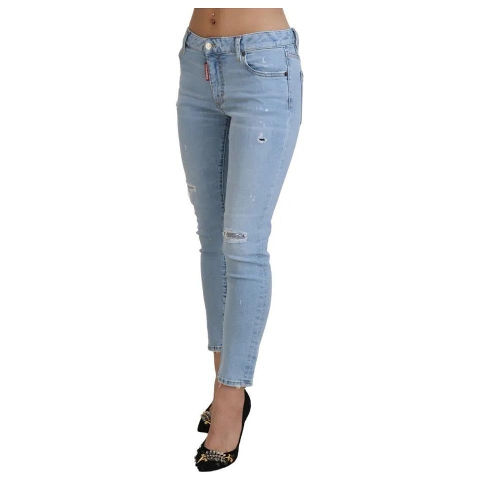 Dsquared² Blue Tattered Mid Waist Cropped Twiggy Denim Jeans PAN74520-38