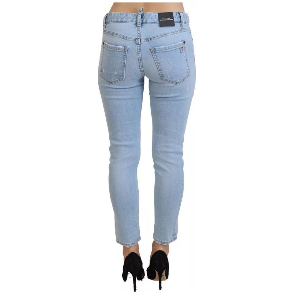 Dsquared² Blue Tattered Mid Waist Cropped Twiggy Denim Jeans PAN74520-38