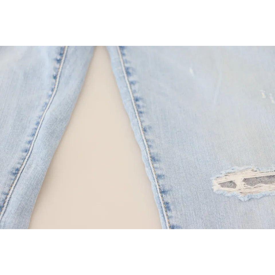 Dsquared² Blue Tattered Mid Waist Cropped Twiggy Denim Jeans PAN74520-38