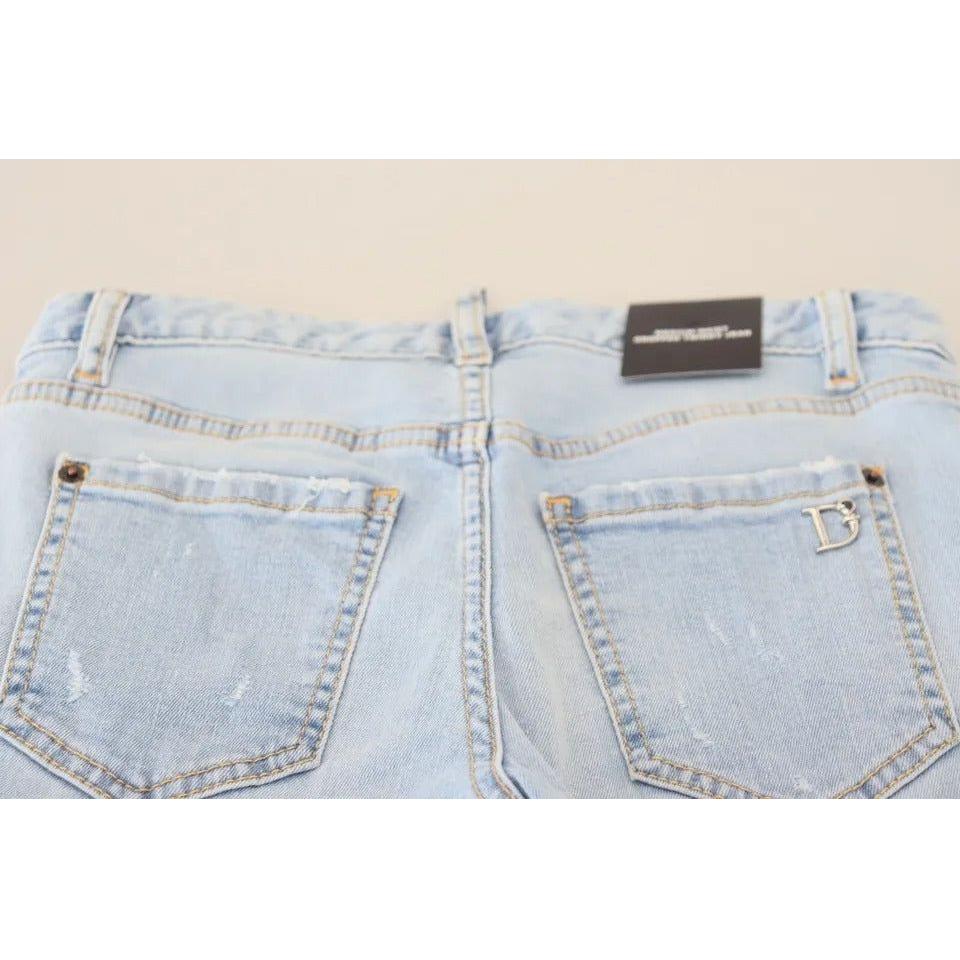 Dsquared² Blue Tattered Mid Waist Cropped Twiggy Denim Jeans PAN74520-38