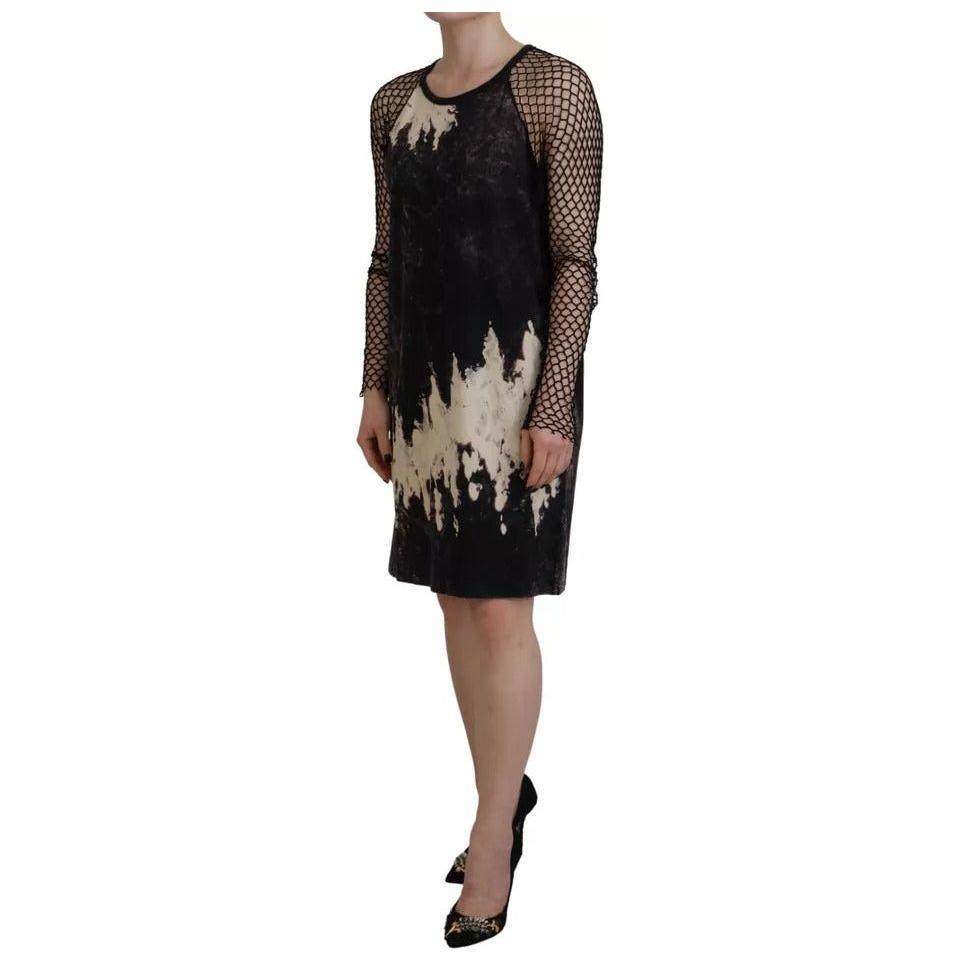 Dsquared² Black Tie Dye Mesh Long Sleeves Cotton Shift Dress DR28911-38