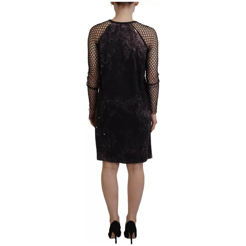 Dsquared² Black Tie Dye Mesh Long Sleeves Cotton Shift Dress DR28911-38