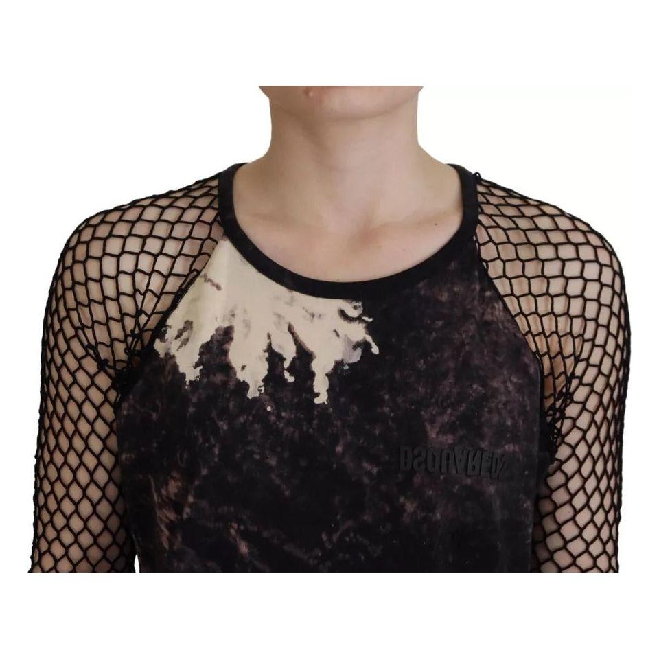Dsquared² Black Tie Dye Mesh Long Sleeves Cotton Shift Dress DR28911-38