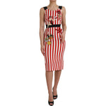 Dolce & Gabbana Red White Floral Sleeveless Sheath Midi Dress DR281181-36