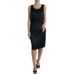 Dolce & Gabbana Black Polyester Lace Trim Sheath Midi Dress DR281190-50