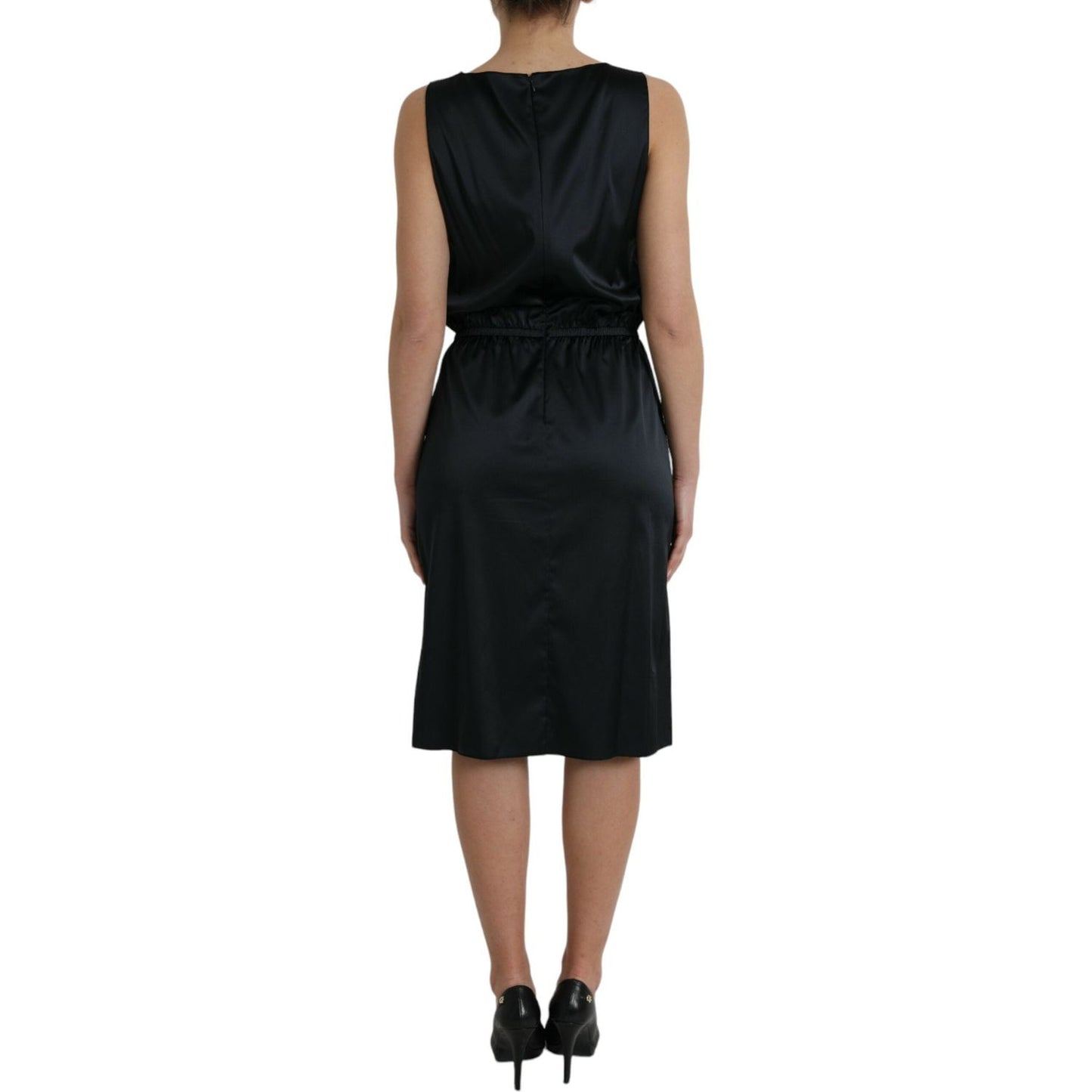 Dolce & Gabbana Black Polyester Lace Trim Sheath Midi Dress DR281190-50