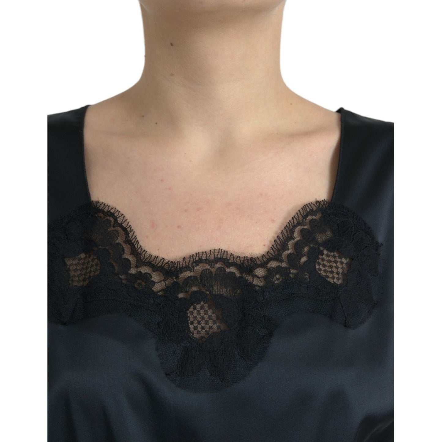 Dolce & Gabbana Black Polyester Lace Trim Sheath Midi Dress DR281190-50